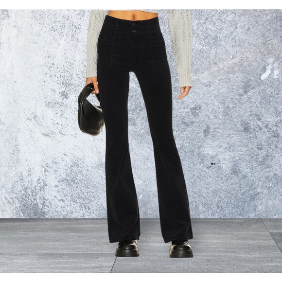 NEW $98 Sz 30 We The Free People Jayde Cord Flare Jeans High Rise Stretch Black - Picture 4 of 17